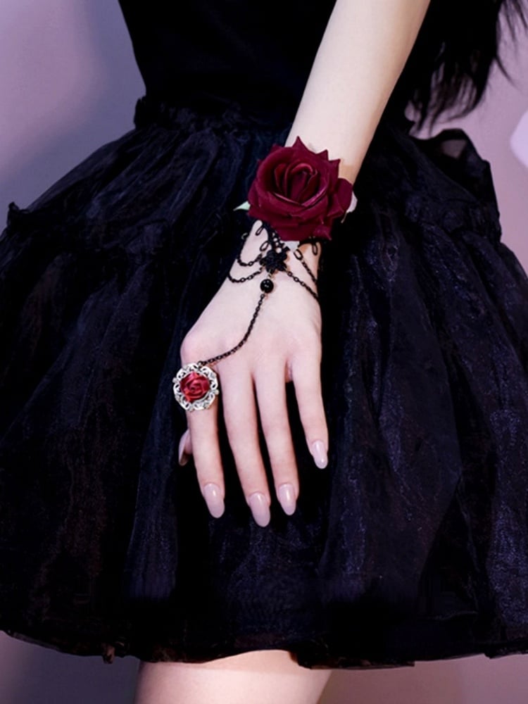Rose Lace Bracelet Black Decorated Wristband