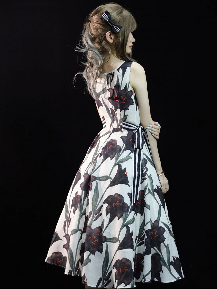 with Lily Lolita Accents White Print Ribbon Striped Black Dress