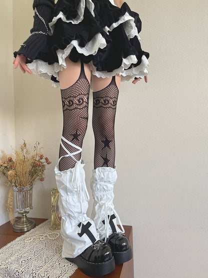 Suspender Fishnet Pattern Black Star Tights