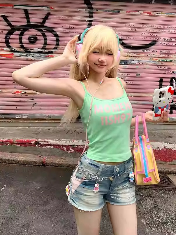 キャミトップ グリーンレタープリント グラマラス