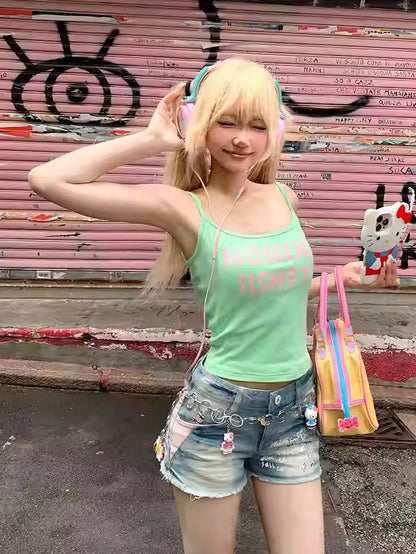 キャミトップ グリーンレタープリント グラマラス