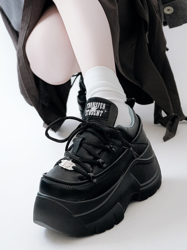 Mattend with Kei Sneakers PU Platform Design Lace-Up Jirai Black