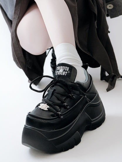 Mattend with Kei Sneakers PU Platform Design Lace-Up Jirai Black
