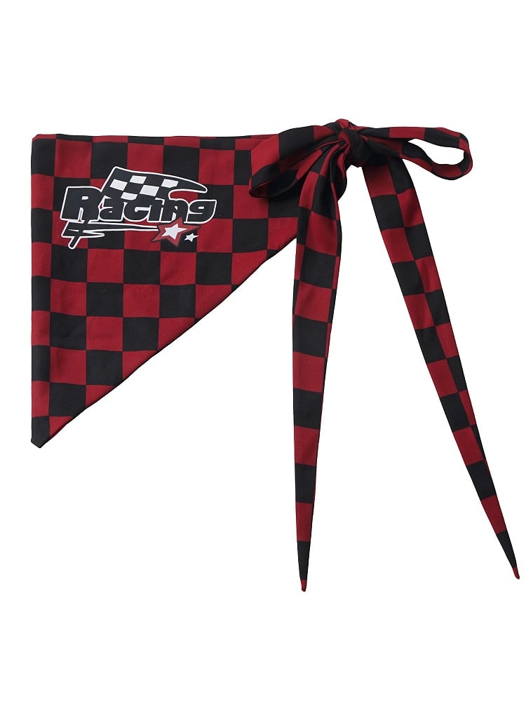 Flag-Printed Checkered Overlay in Red & Black - PINK SAVIOR