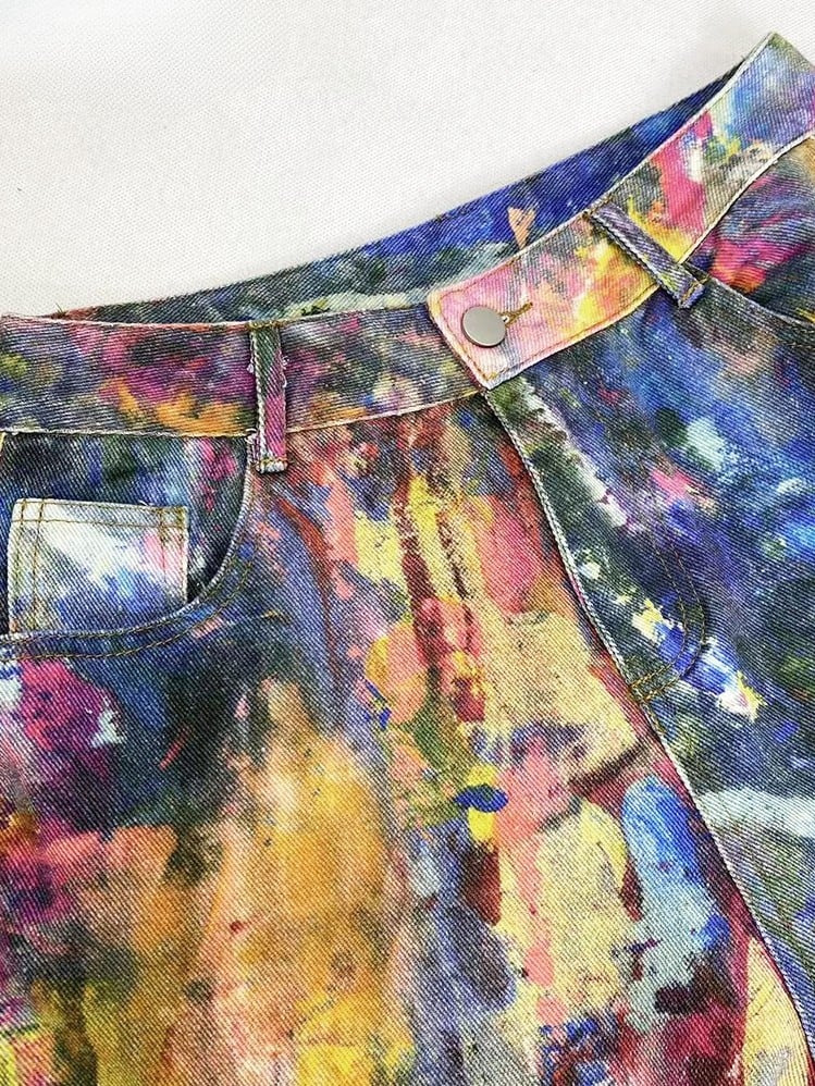 Schnitt Bunt Glamourös Y2K Jeans Weites Bein