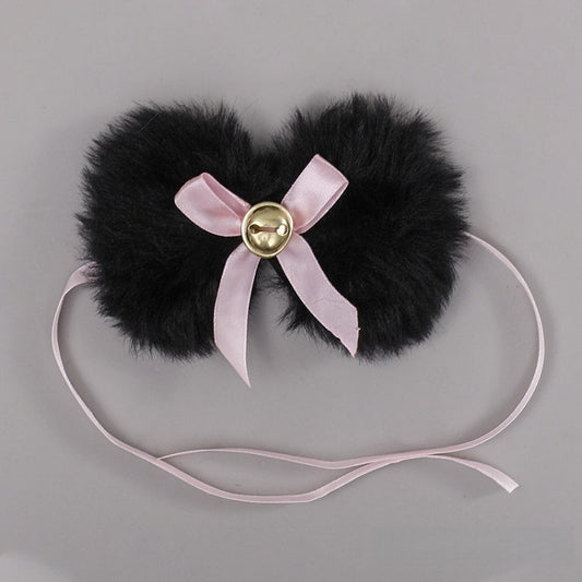 Bell Decorated Plush White/Black Bow Tie