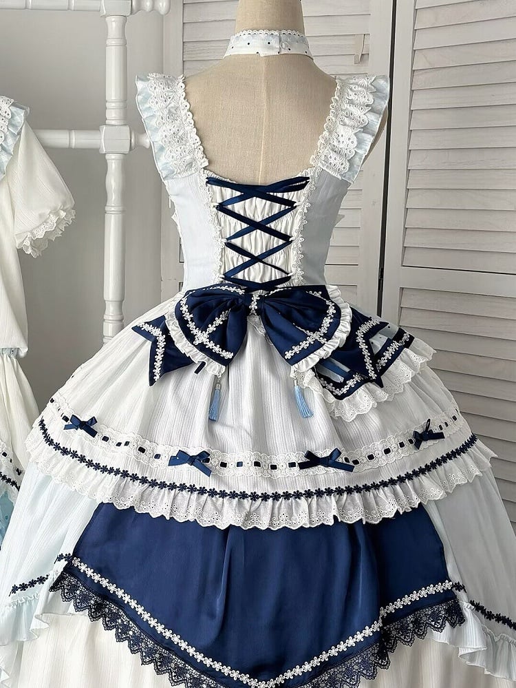 Blue Tassel Train White with Decorations Bow Dark