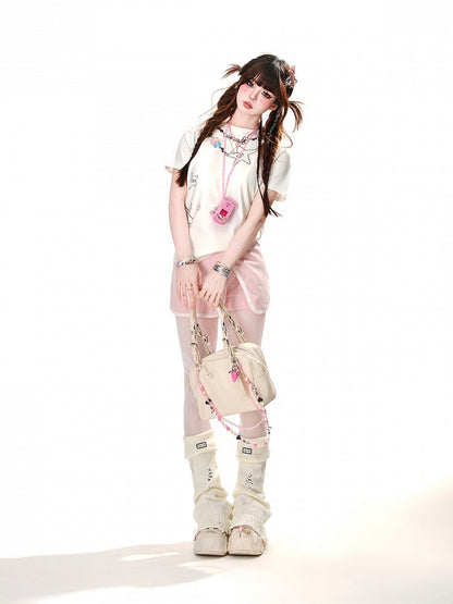 T-Shirt Glamorous – Weißes Rundhals-T-Shirt mit Sternenprint