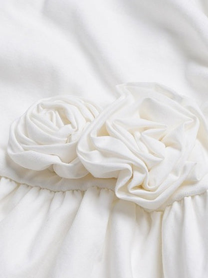 Spaghetti Strap Bubble Dress with 3D Roses in Beige - Lady Ghost