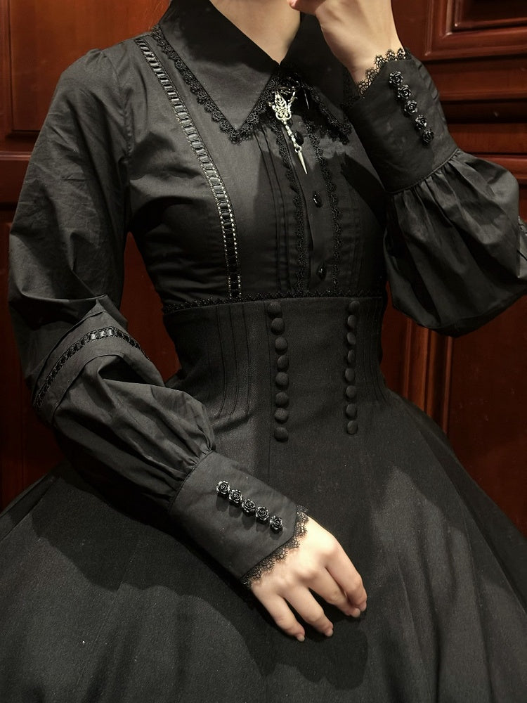 High Black Long Lolita Waist Skirt