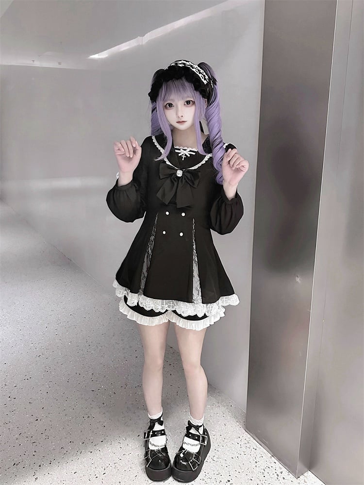 High Mini Coord mit Kleidschlitz Passendes Kei Black Set: Jirai Lace-Paneled Edgy Shorts