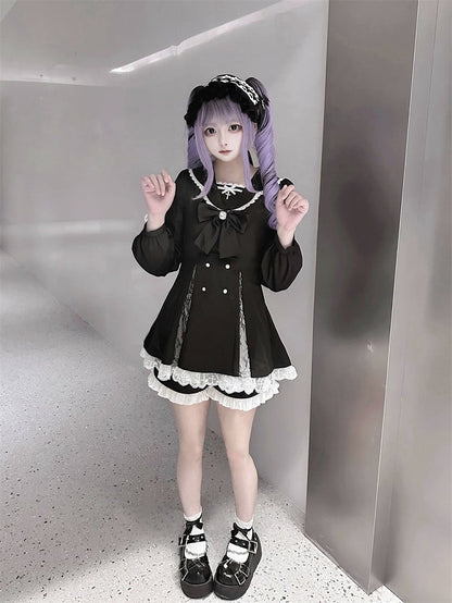 High Mini Coord mit Kleidschlitz Passendes Kei Black Set: Jirai Lace-Paneled Edgy Shorts