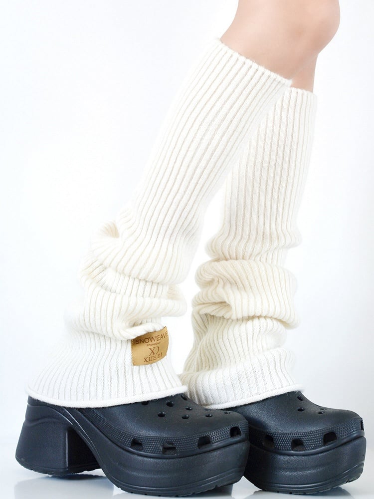 5 Colors Over Knee Knitted Leg Warmers with Patch Decoration
