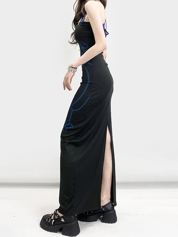 Glamorous With Sleeveless Slit Bittersweet Dress BlavkBlue Knee-high Blue Camisole