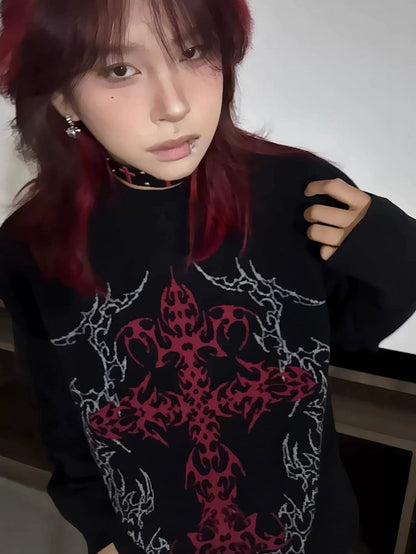 Cross with Black Design Gothic Blood Sweater