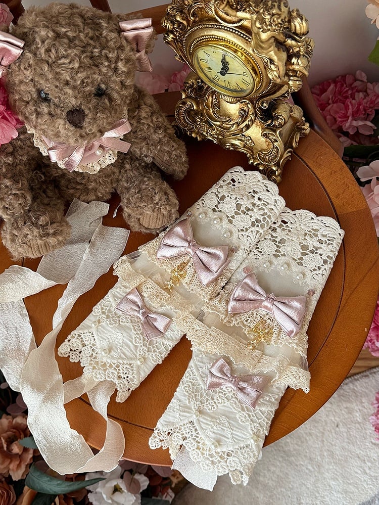 Wrist and Beads Beige Lolita with Cuffs Pink Sweet Bows