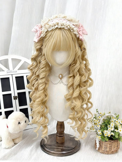 Blonde Long Roman Curly Wig with Full Bangs - Sleepy Fish