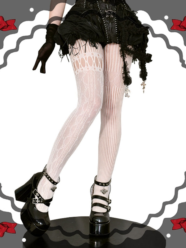 Red / Purple / Black / White Asymmetrical Cutout Fishnet Tights