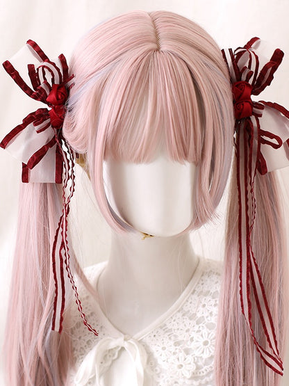 Colors of Pair A Hairclips 7 Bowknot Bud Ribbon Asymmetric