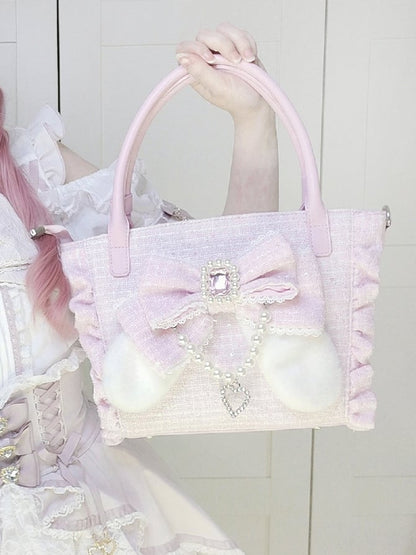 Ear Bow Shoulder/Crossbody/Handbag Pink Plush Elegant Lolita Bunny -