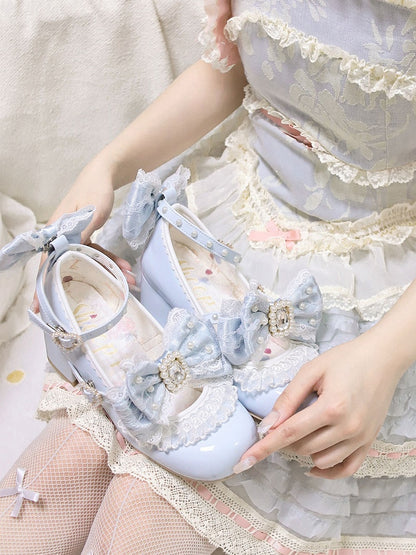 Polished And Bowknot Decorated Blue Detachable Beaded Rhinestone