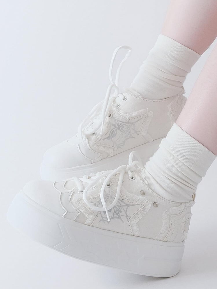 Applique Sneakers White Star Y2K Platform