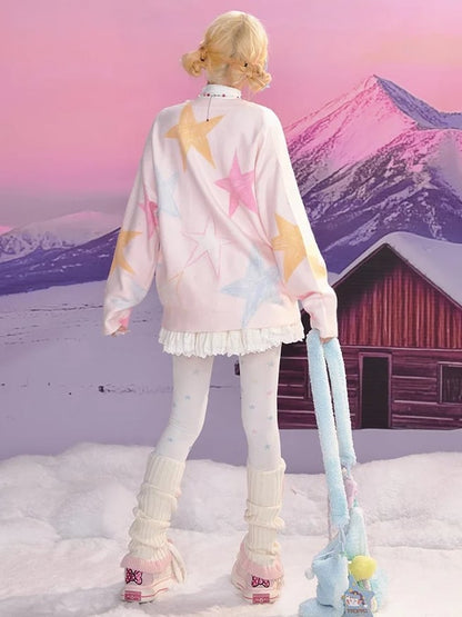 Weicher Rundhalspullover mit rosa Graffiti-Stern