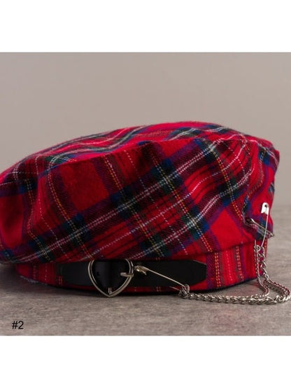 Punk Red & Blue Plaid Beret - Strange Sugar