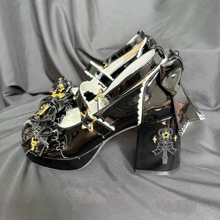 Mary Lolita Black Scalloped Snap Design Accents Janes with Hime 7cm Heeled