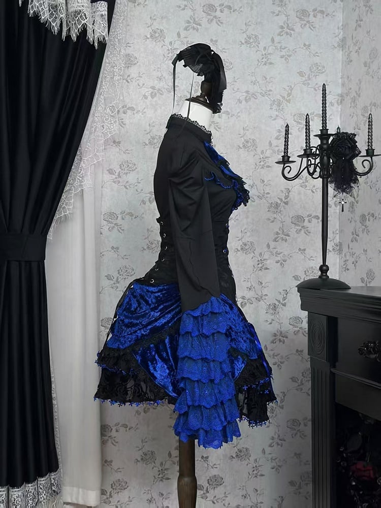 Skirt Blue Super and Klein Waist High Gothic Boned Corset Lolita Black