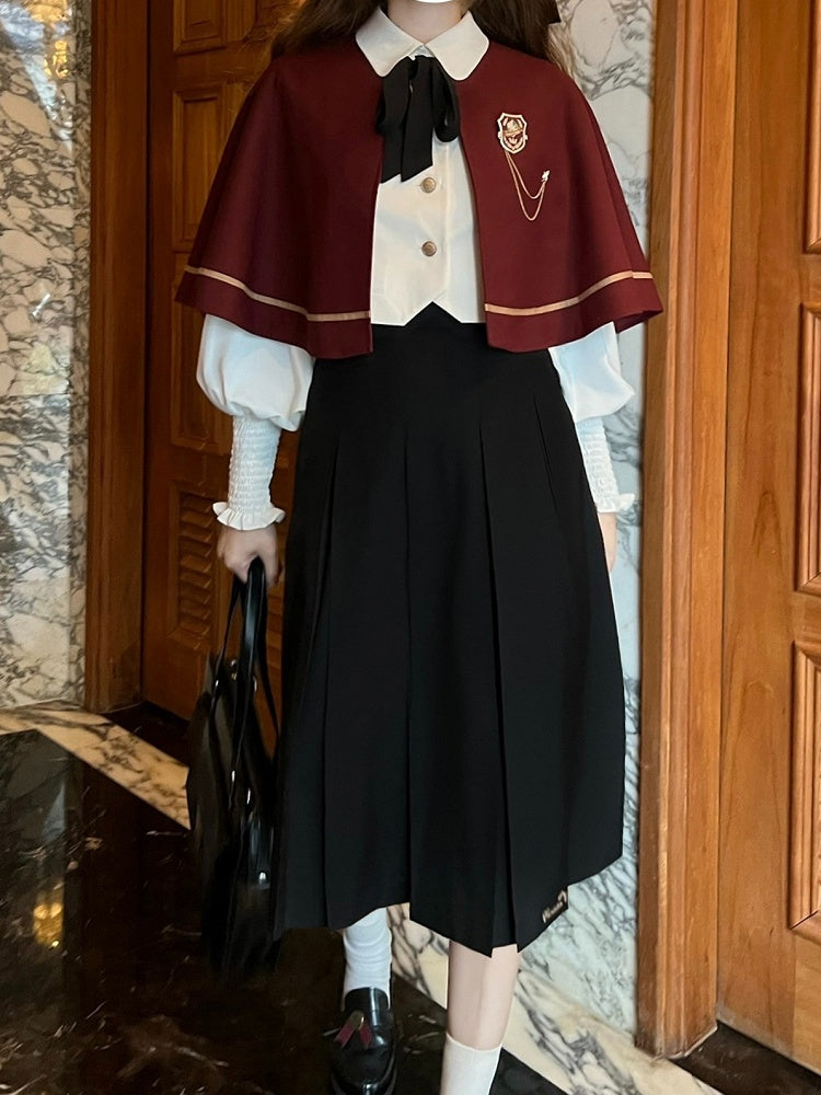 Sleeves Chiffon Blouse with Bishop Details Pleating Collar Shirt White