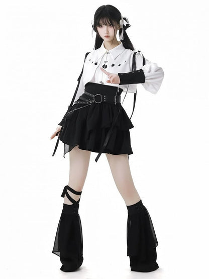 Buckle Chain Black Strap Waist With Belt Overlay Corset