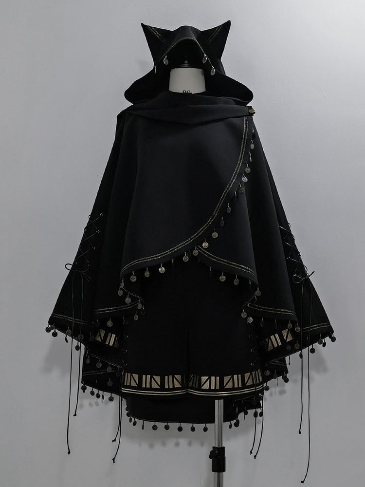 ファッションキャットハイロー耳裾（洗濯機洗い不可、ブラック王子）ケープフード付き