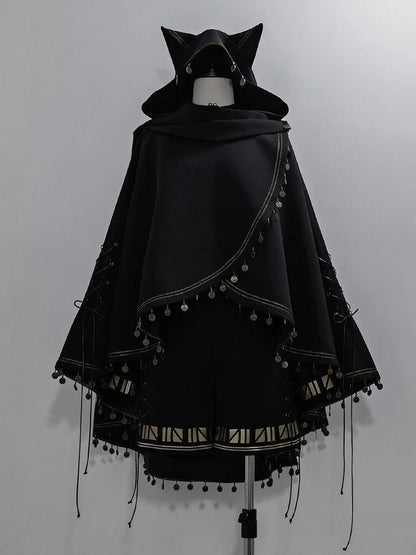 ファッションキャットハイロー耳裾（洗濯機洗い不可、ブラック王子）ケープフード付き