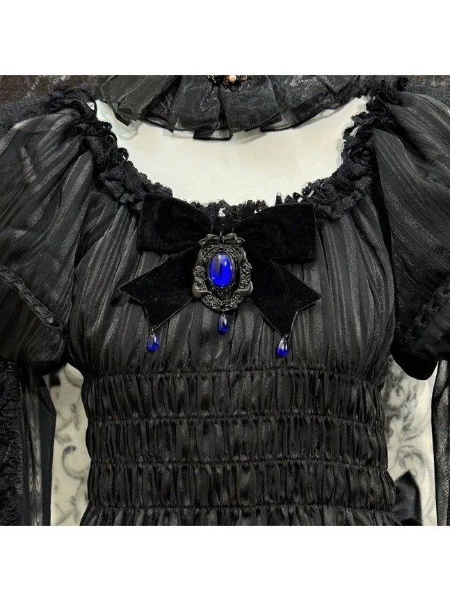 Gothic Rhinestone Bow Brooch with Pendant - Boobi Shop
