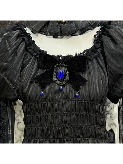 Gothic Rhinestone Bow Brooch with Pendant - Boobi Shop