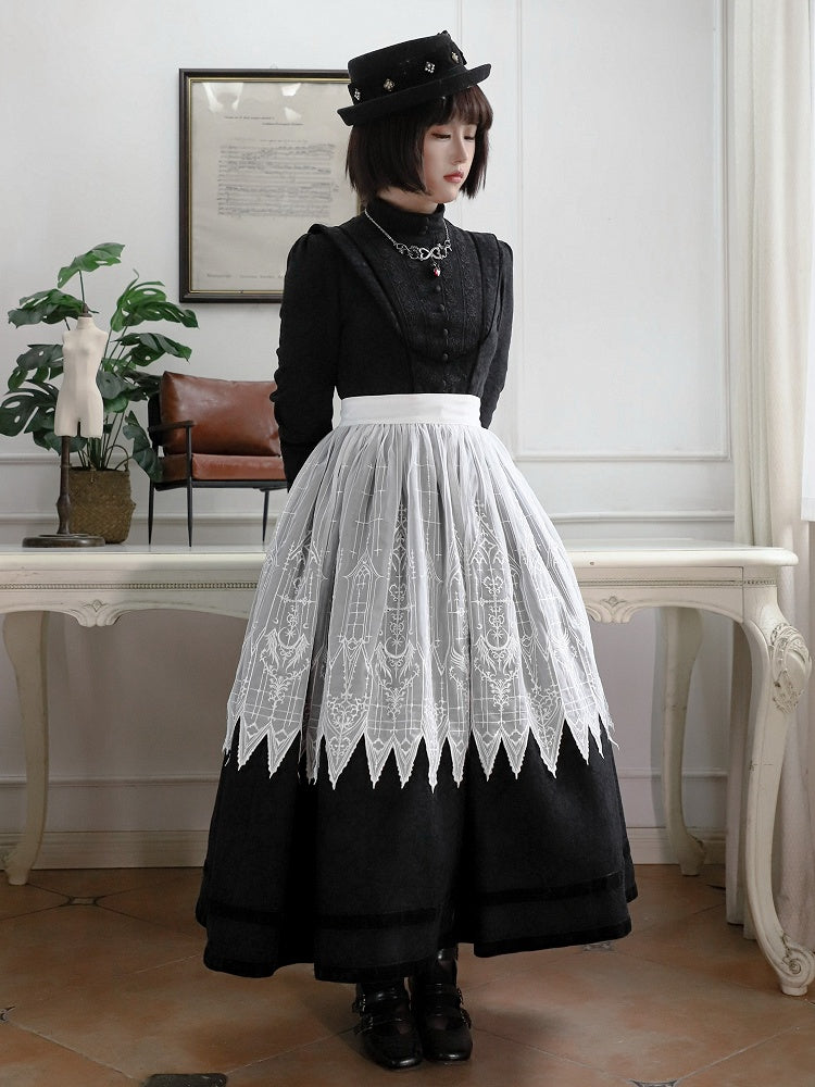 White / Black Embroidery Details Maid Lolita Apron