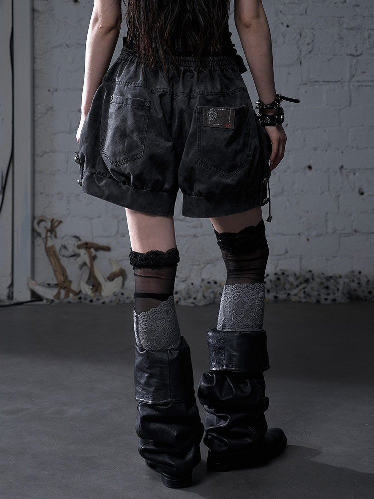 ダークフォールドオーバーウエスト フェードウォッシュ ヴィンテージ レースアップ グレー