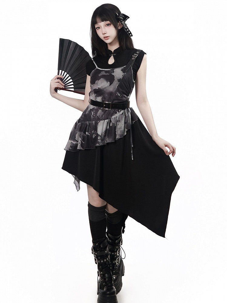 Black Cheongsam Collar Sleeveless Top - PINK SAVIOR