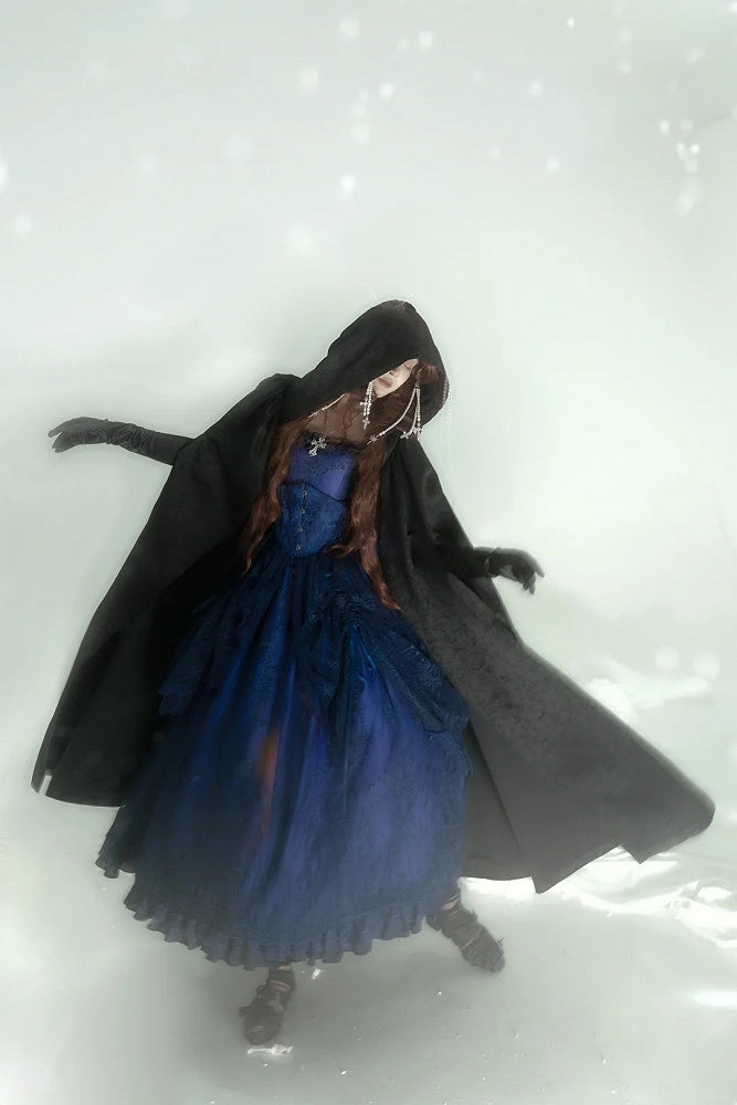 Black Kuro Gothic Lolita Hooded Cloak