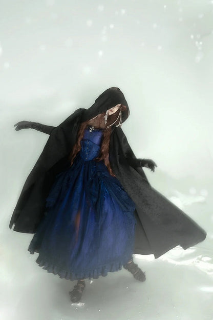 Black Kuro Gothic Lolita Hooded Cloak