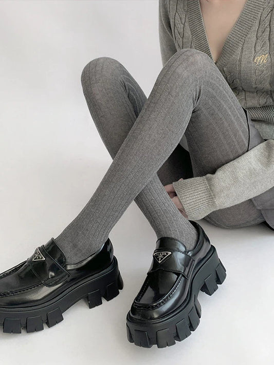 (5 Fine Knit Colors) Tights Ribbed