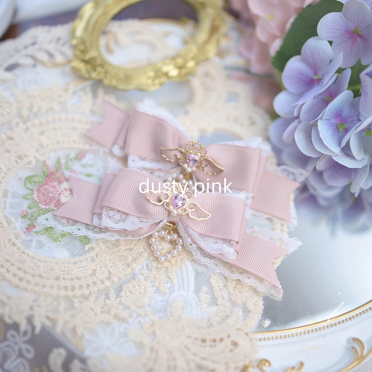 Lace 7 Colors Bowknot Hairclips Jirai Kei Charm Beaded with Heart