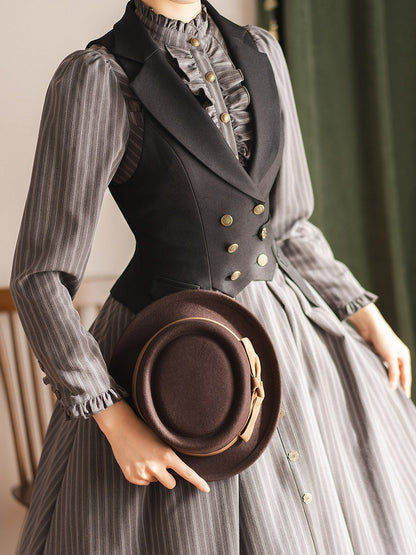 Blazer Waistcoat Collar Vintage Black Tailored