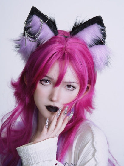 Black & Purple Gothic Wolf Ear KC with Cross Decoration - Strange Sugar