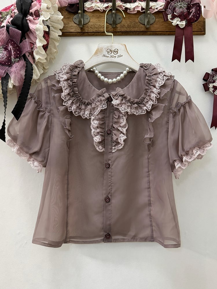 Gray/Pink Sweet Short Puff Sleeve Lolita Blouse
