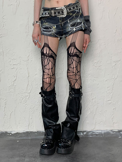 Punk Leg Sleeves with Buckle Straps in Black PU - Bokior