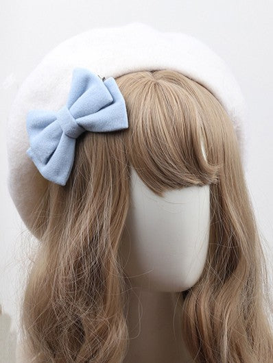 Lolita With Detachable White 10 Color Beret Options Bowknot