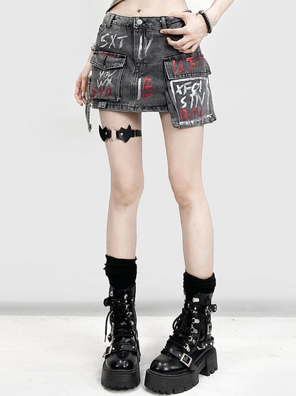 Rock Glamorous Print Bittersüß Verzierte Taschen Buchstabe Grau