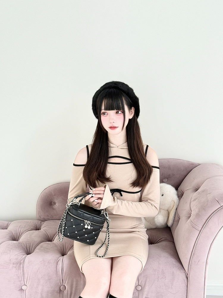 Chest Shoulder Jirai Cutouts with Khaki Style Dress Innocent Kei Clean Hoodie - and